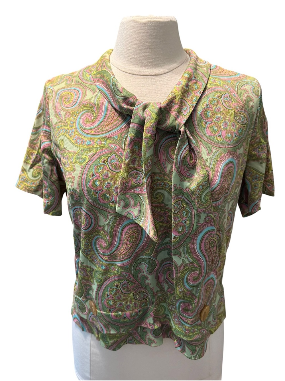 VTG 1950/60’s Top Blouse Paisley MOD Metal Zipper MCM Colorful Sz S/M READ